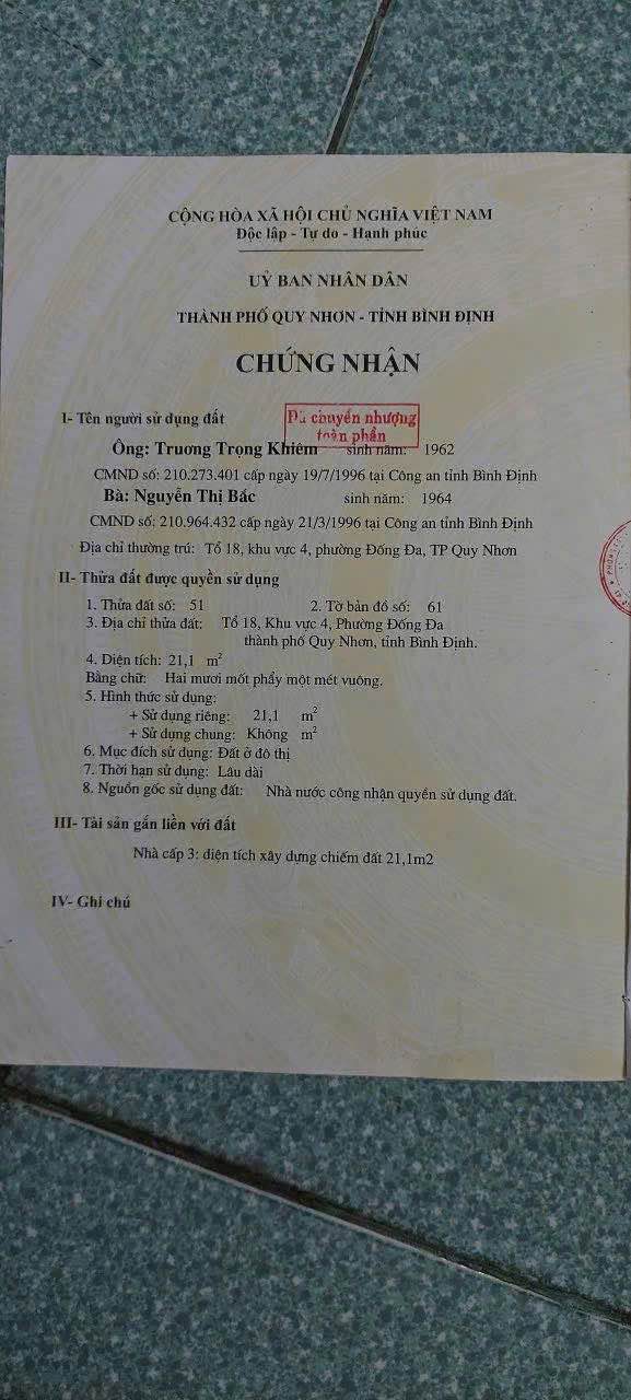 Nhà hẻm cạn Trần Hưng Đạo, Quy Nhơn 21m² giá 1.15 tỷ - Chính chủ cần bán gấp!