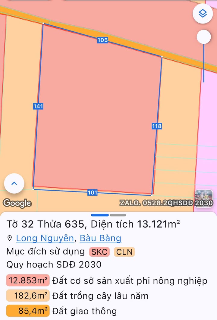 Đất SKC 1,3ha tại xã Long Nguyên - Giá chỉ 36 tỷ, vị trí đẹp thuận lợi!