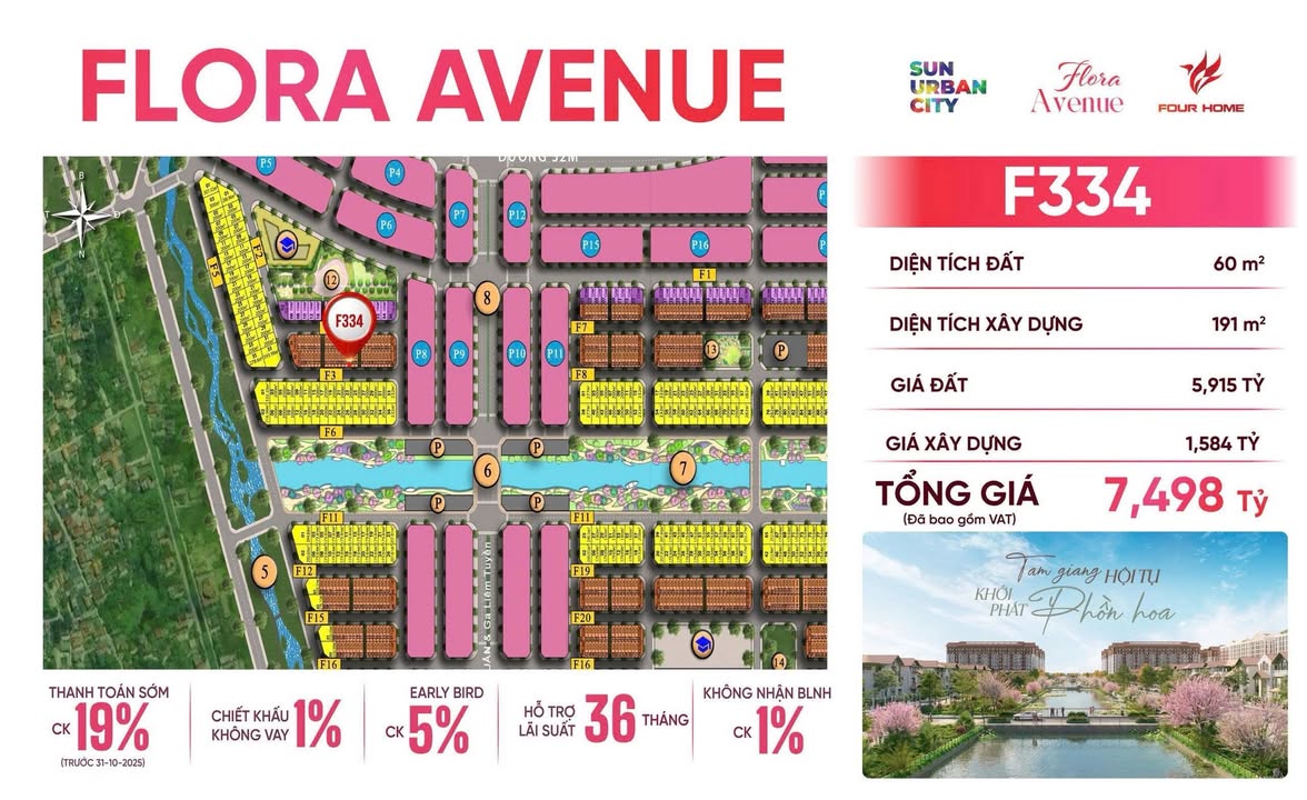 Căn hộ Flora Avenue F334 Phủ Lý 60m² giá 7.498 tỷ - View kênh sinh thái tuyệt đẹp!