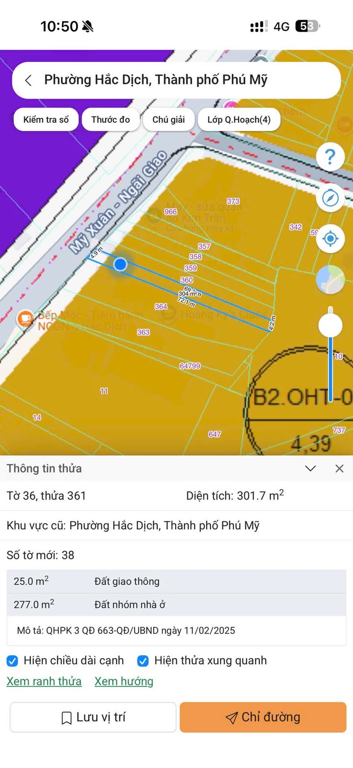 Bán nhà mặt tiền đường Mỹ Xuân-Ngãi Giao, 308m², giá 2 tỷ - Đất sạch sổ riêng