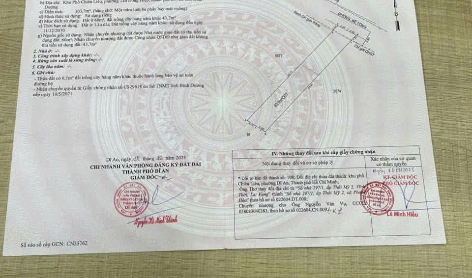 Đất thổ cư Tân Đông Hiệp, Dĩ An 107m² giá chỉ 3.3 tỷ - Cơ hội đầu tư tuyệt vời!