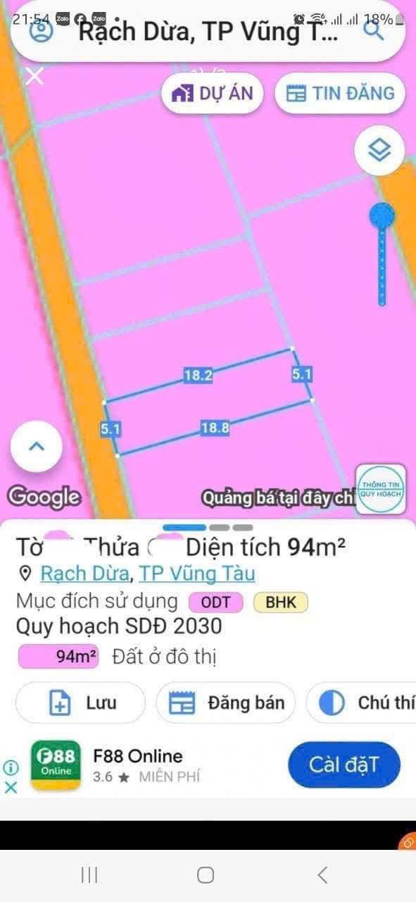 Đất Hẻm Ô Tô Phường Rạch Dừa, TP Vũng Tàu 94m² giá 3.55 tỷ - Đầu tư sinh lời ngay!