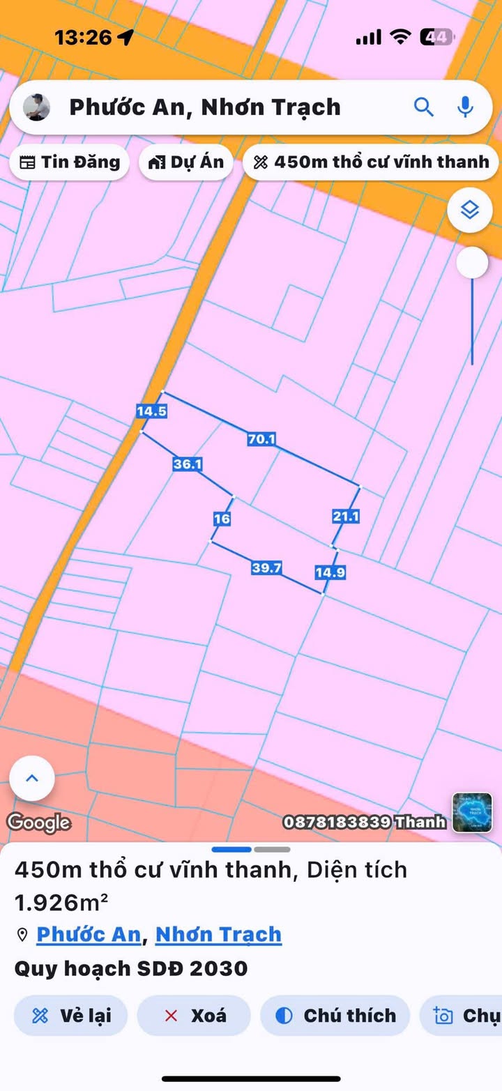 Đất thổ cư 450m² tại Vĩnh Thanh, Nhơn Trạch - Giá thỏa thuận, cơ hội đầu tư hấp dẫn!