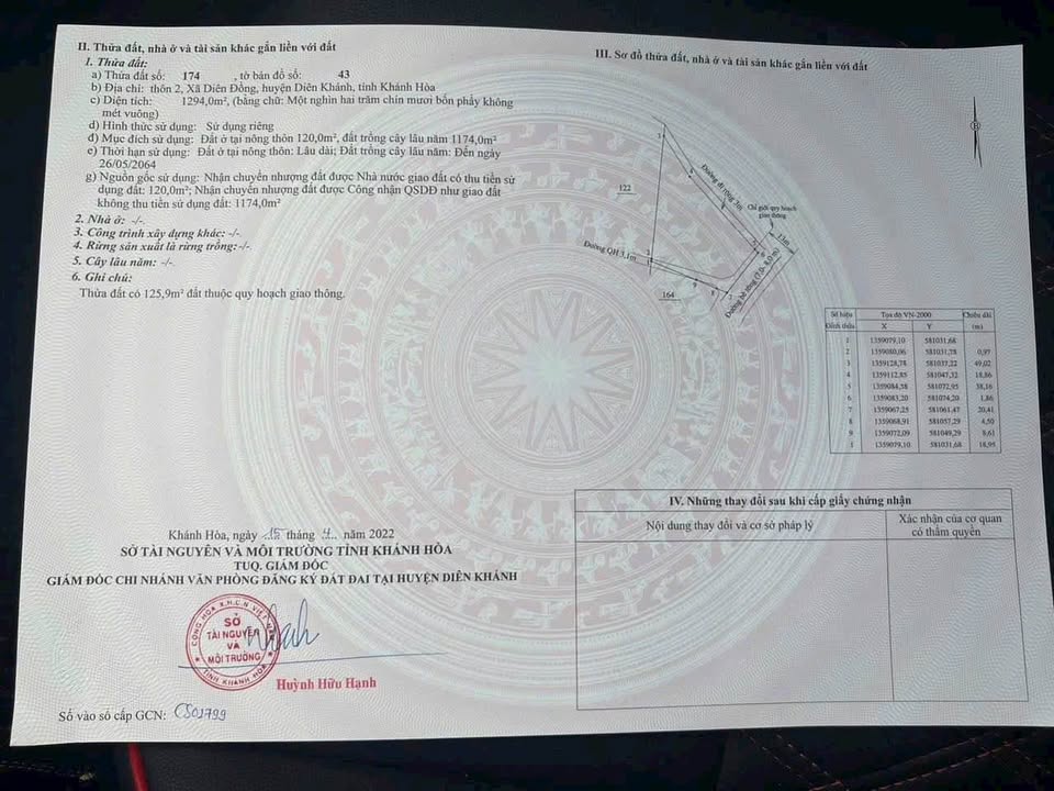 Lô đất 2 mặt tiền xã Diên Đồng 1168m² giá 3.5 tỷ - Cơ hội đầu tư hấp dẫn!