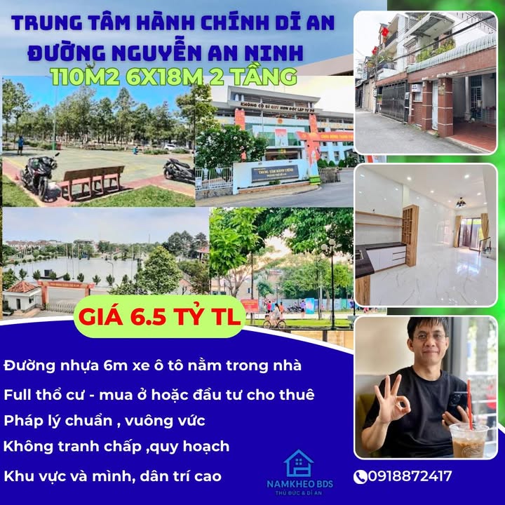 Nhà hẻm ô tô tránh Dĩ An 110m² giá 6.5 tỷ - Vị trí trung tâm hành chính!