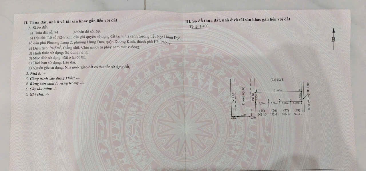 Lô đất đấu giá Hưng Đạo - Dương Kinh - Hải Phòng 94.5m² - Cơ hội đầu tư hấp dẫn!