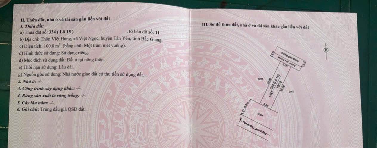 Đất đấu giá tại Xã Việt Ngọc, Huyện Tân Yên, 100m² giá chỉ 7xx triệu - Cơ hội đầu tư sinh lời!