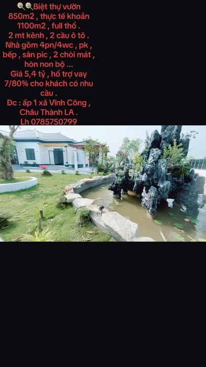 Biệt thự vườn 850m² tại Vĩnh Công, Châu Thành chỉ 5.4 tỷ - Không thể bỏ lỡ!