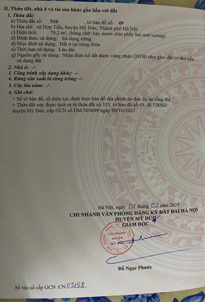 Đất thổ cư 79m² Hợp Tiến, Mỹ Đức giá 1.1 tỷ - Đường ô tô vào tận nơi!