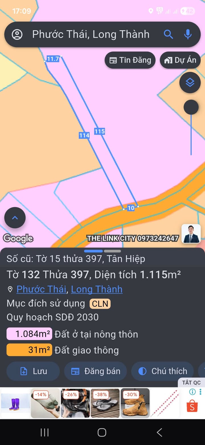 Đất nền mặt tiền Tân Hiệp, xã Phước Thái, 1115m² giá 1.9 tỷ - Sổ hồng chính chủ!