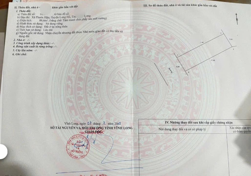 Đất thổ cư phường Phước Hậu 89m² giá 1 tỷ - Hướng Tây Nam, thương lượng ngay!