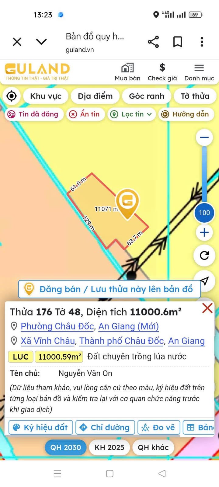 Đất lúa 5 công tại Phường Châu Phú A, Châu Đốc - Giá chỉ từ 100 triệu/công!