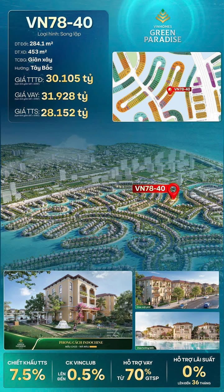 Biệt thự song lập Vịnh Ngọc Cần Giờ 284m² giá chỉ 27.94 tỷ - Vị trí đắc địa, phong cách Indochine sang trọng!