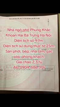 Nhà ngõ Phùng Khắc Khoan, Hai Bà Trưng 9m² giá 2.3 tỷ - Sổ đỏ chính chủ!