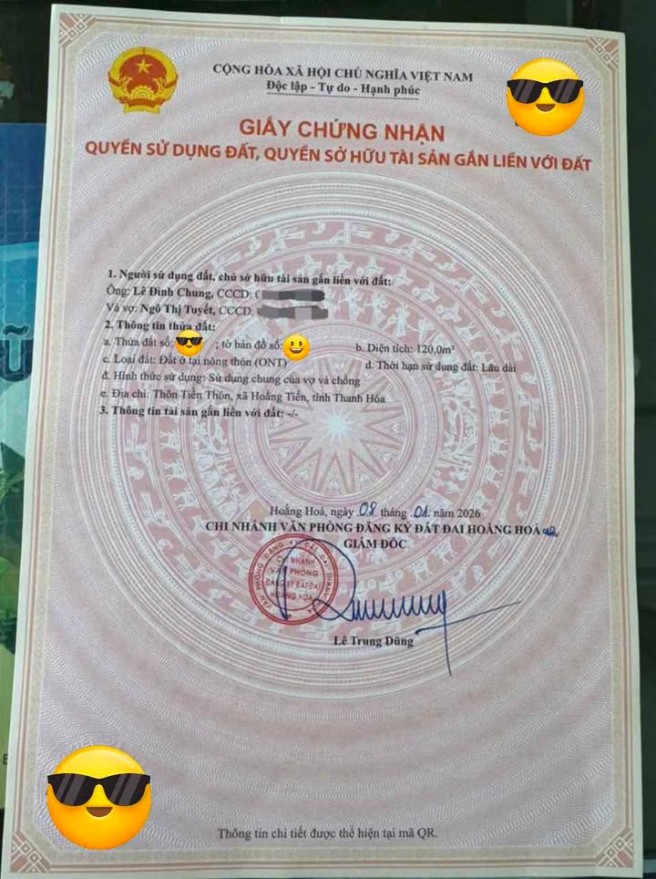 Đất thổ cư 120m² tại Tiền Thôn, Thanh Hóa - Sổ đỏ chính chủ, giá chỉ 1.1 tỷ!