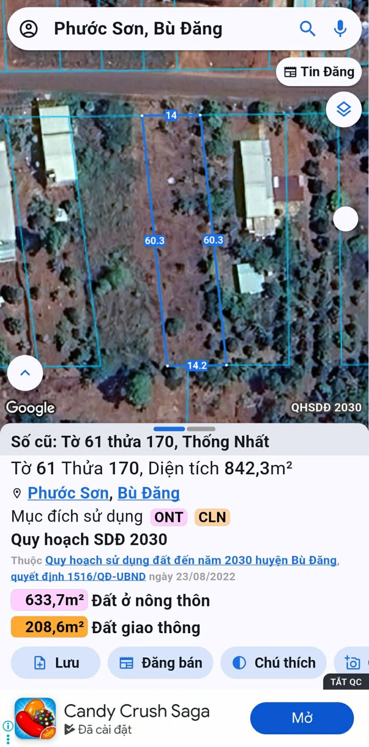Đất thổ cư 8400m² tại xã Thống Nhất, huyện Bù Đăng - Cách chợ Thống Nhất 3km, giá chỉ 1 tỷ!