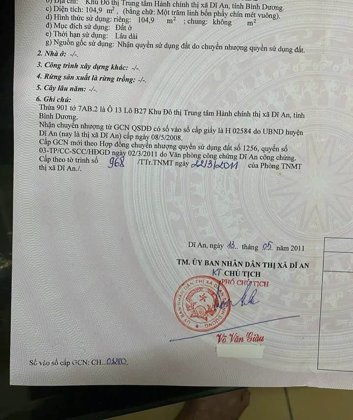 Đất nền TTHC Dĩ An 104m² giá 7.8 tỷ - Đầu tư sinh lời ngay!