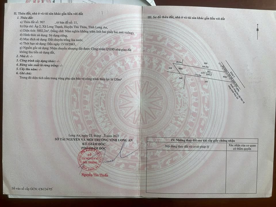 Đất nông nghiệp 5 công tại Bình Thạnh, Thủ Thừa - Giá chỉ 600 triệu/công!