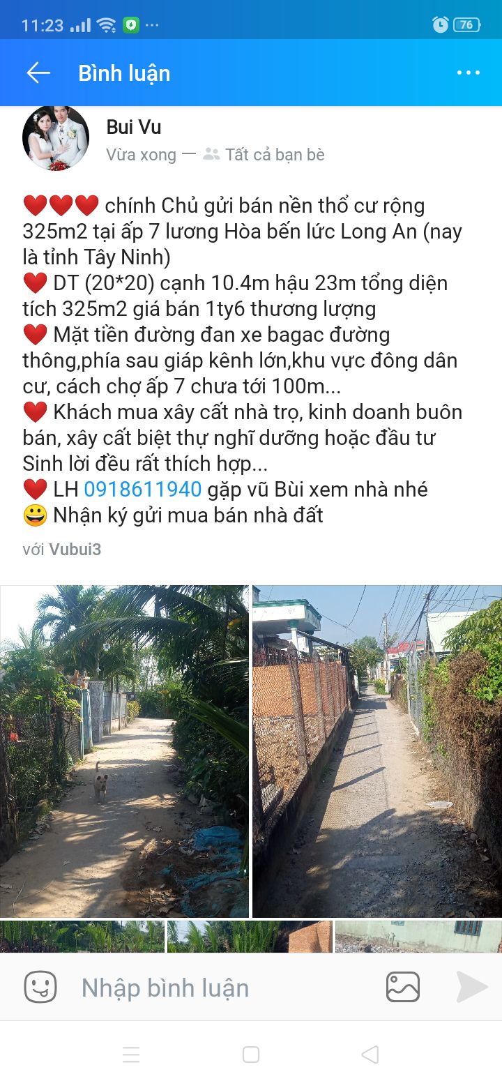 Đất thổ cư 325m² tại ấp 7 Lương Hòa, Bến Lức - Giá chỉ 1.6 tỷ, thương lượng ngay!