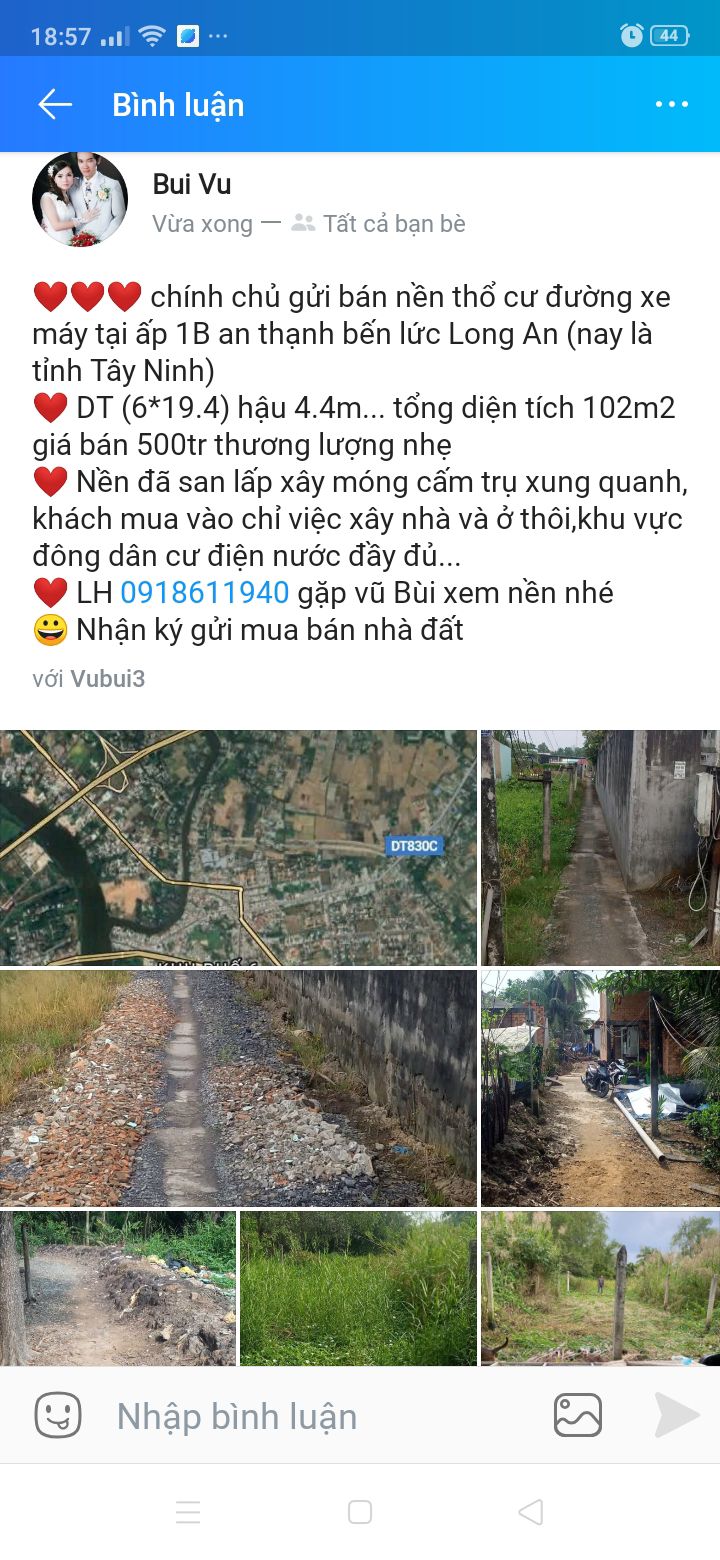 Đất thổ cư ấp 1B An Thạnh 102m² giá 500 triệu - Chính chủ bán gấp!