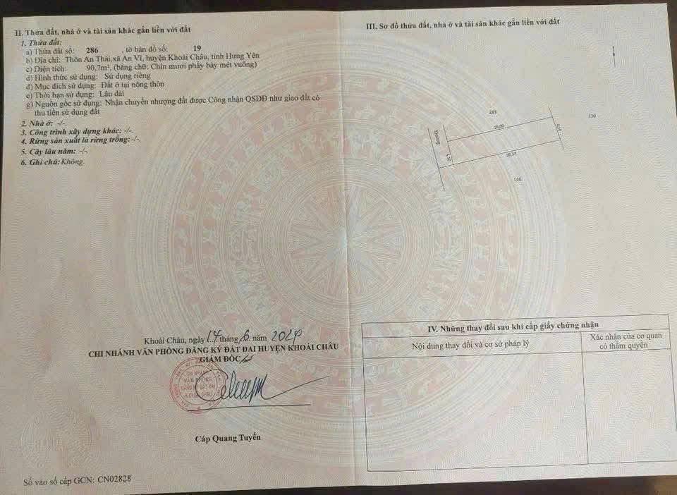 Đất thổ cư 90,7m² tại thị trấn Khoái Châu giá 2 tỷ - Nhà cấp 4 sẵn về ở ngay!