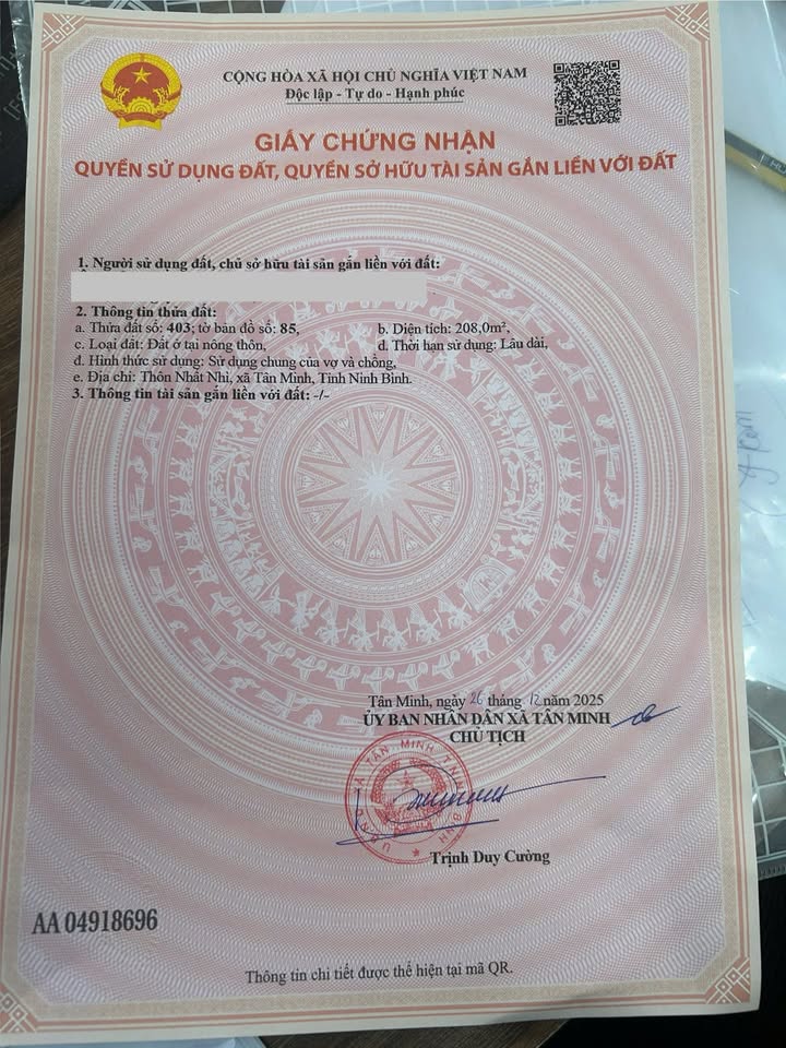 Đất thổ cư Khu Lan Tương, Tân Minh 208m² giá chỉ từ 1 tỷ - Đất đẹp, đường to rộng!