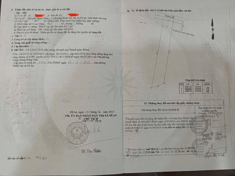 Lô đất thổ cư 82,5m² tại Phường Đông Hòa, Dĩ An - Giá chỉ 2,6 tỷ VND, thương lượng ngay!