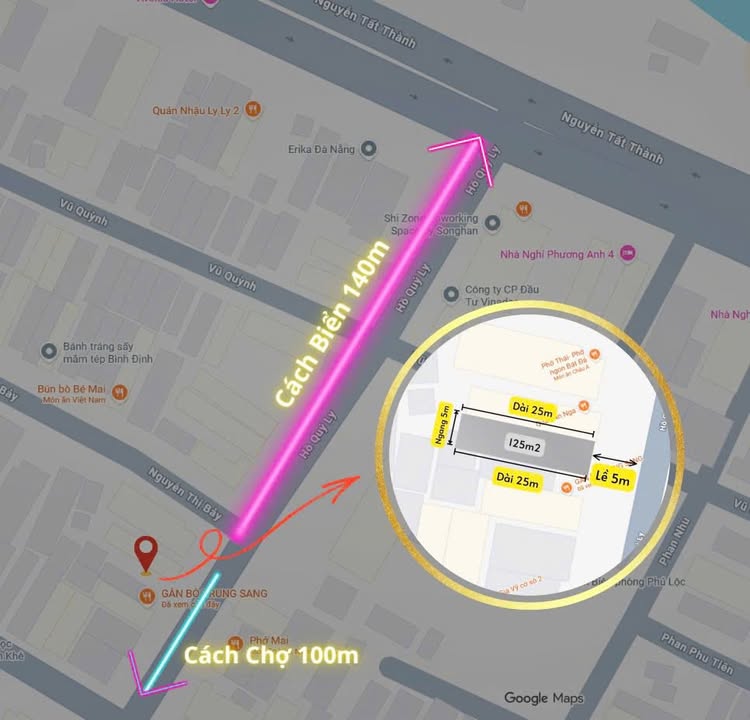 Đất biển Hồ Quý Ly Đà Nẵng 125m² giá 12 tỷ - Cách biển chỉ 140m!