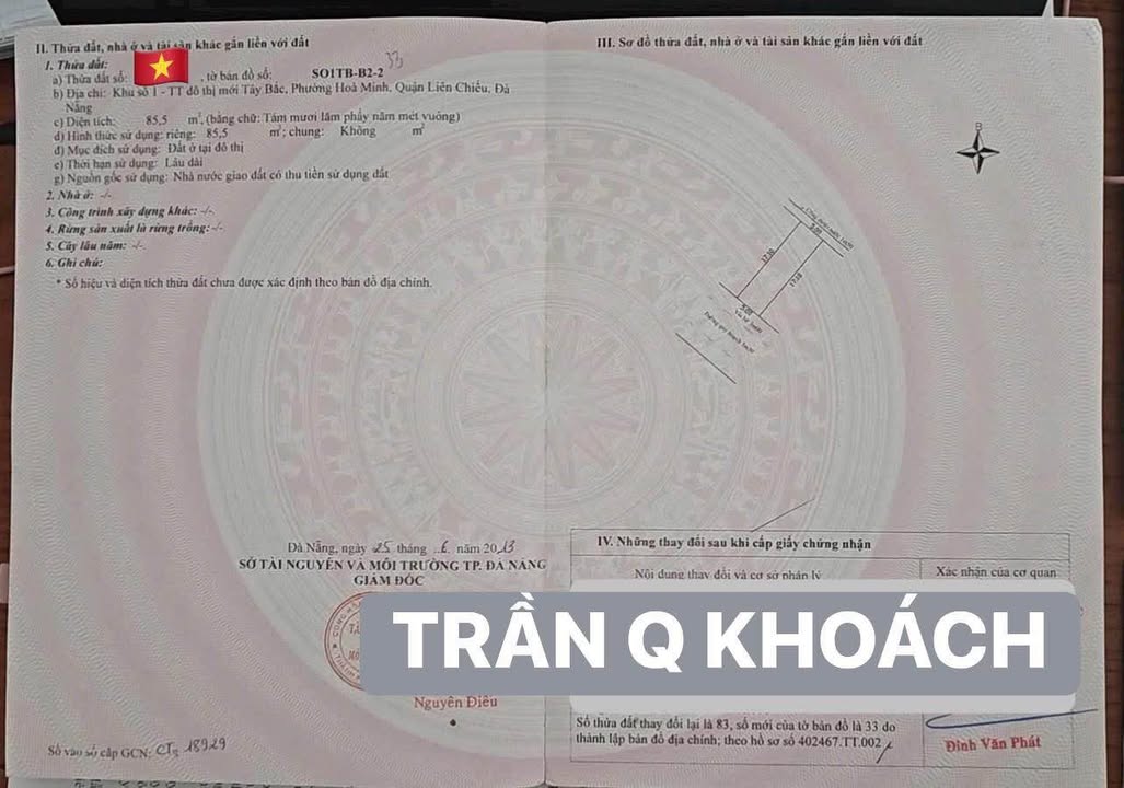 Đất mặt tiền Trần Quý Khoách, Đà Nẵng 85m² - Đầu tư sinh lời với dãy trọ 4 phòng!