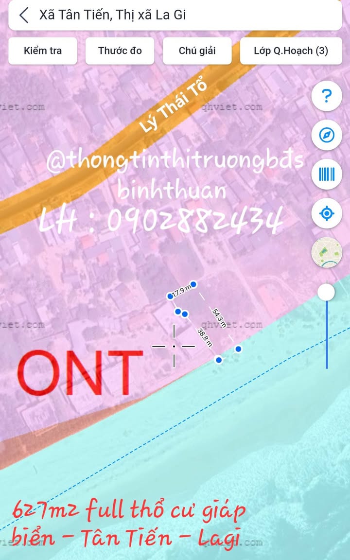 Đất thổ cư 627m² mặt tiền biển Tân Tiến, Lagi - Cơ hội đầu tư hấp dẫn!