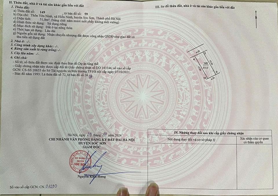 Đất thổ cư Hiền Ninh, Sóc Sơn 51m² giá 1 tỷ - Cơ hội đầu tư hấp dẫn!