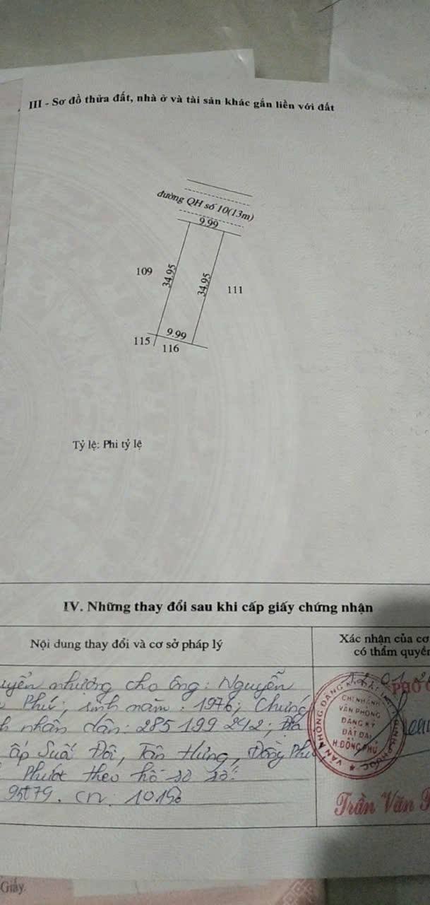 Lô đất tái định cư xã Tân Hưng, Đồng Phú 240m² giá 8xx triệu - Sổ đỏ chính chủ!