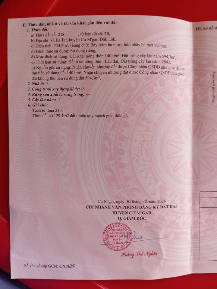 Đất 2 mặt tiền tại xã Ea Tar, huyện Cư M'gar 728m² giá chỉ 300 triệu - Cơ hội đầu tư hấp dẫn!