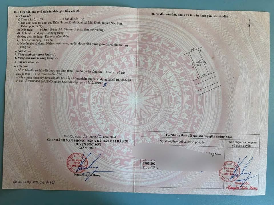 Đất nền Hương Đình, Mai Đình, Sóc Sơn 60m² giá 3 tỷ - Đối diện trường Mầm Non!