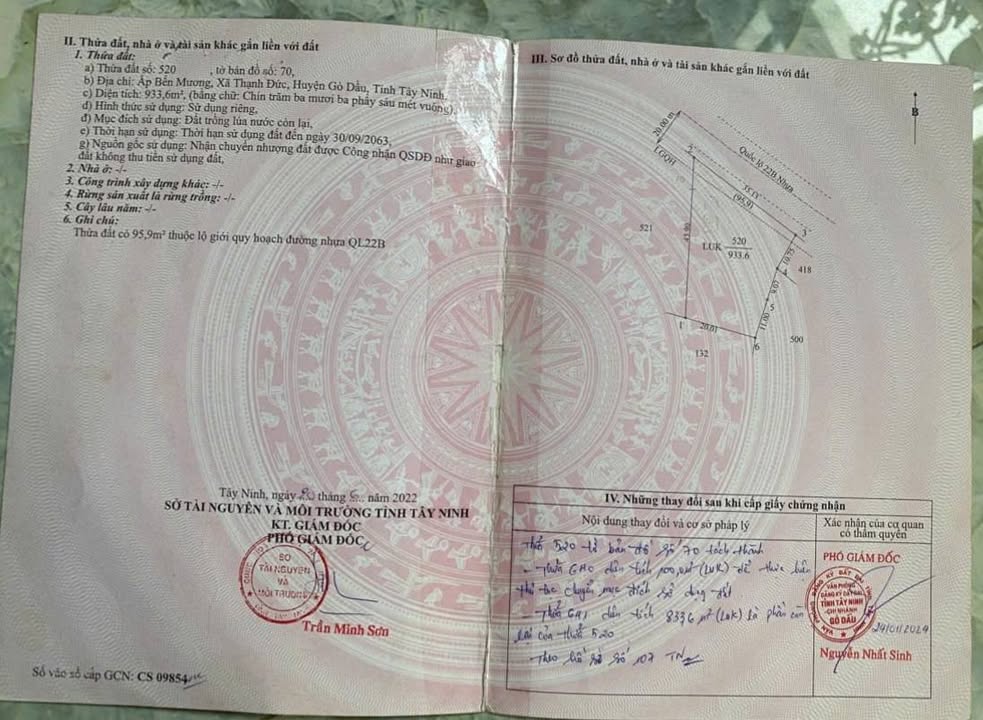 Đất thổ cư Bến Mương, Gò Dầu, Tây Ninh 933m² - Giá chỉ 3 tỷ!