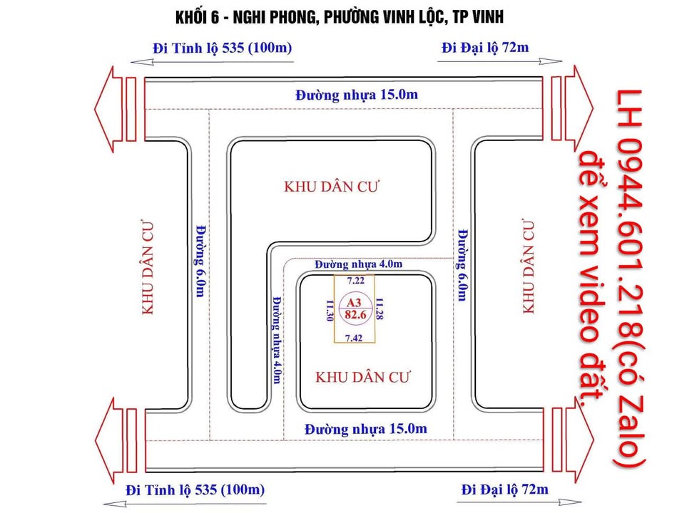 Đất nền Khối 6, Vinh Lộc 82m² giá 1.3 tỷ - Mặt tiền 7.2m, Cách Lê Viết Thuật 300m!