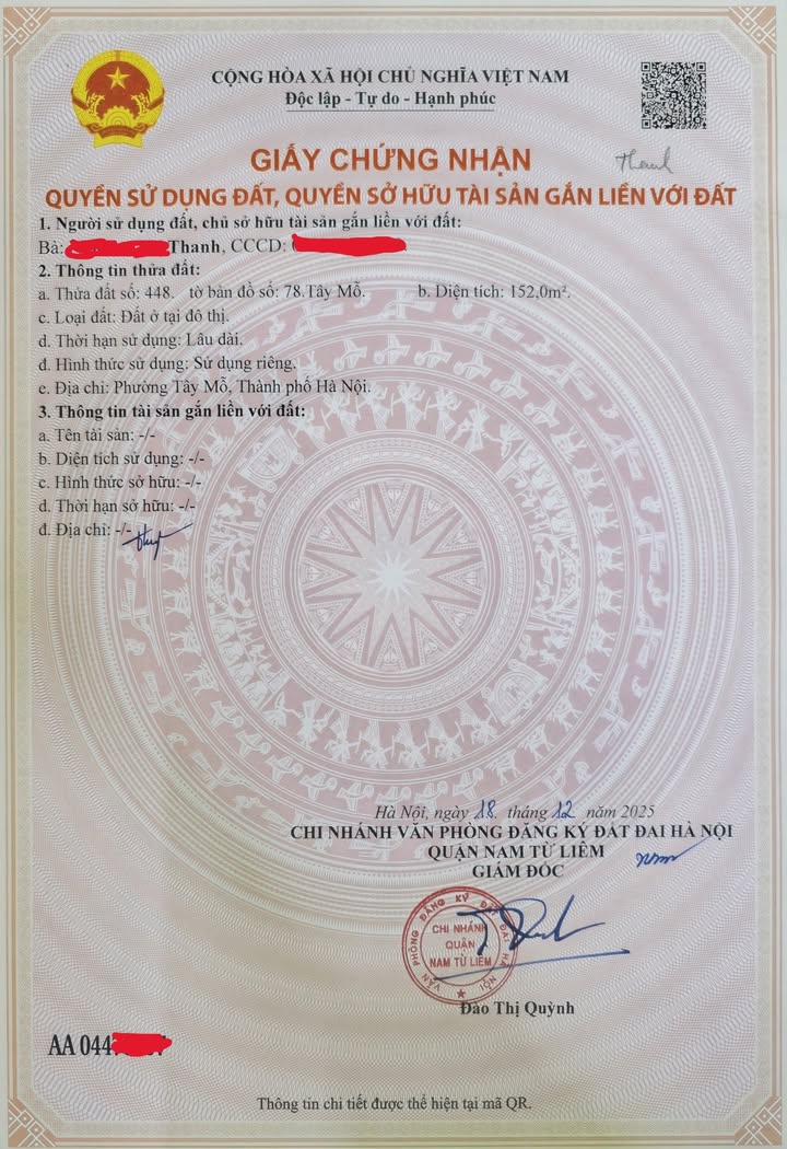 Đất nền TDP Phú Thứ, Tây Mỗ 152m² giá 21.28 tỷ - Sổ đỏ chính chủ, vị trí đắc địa!