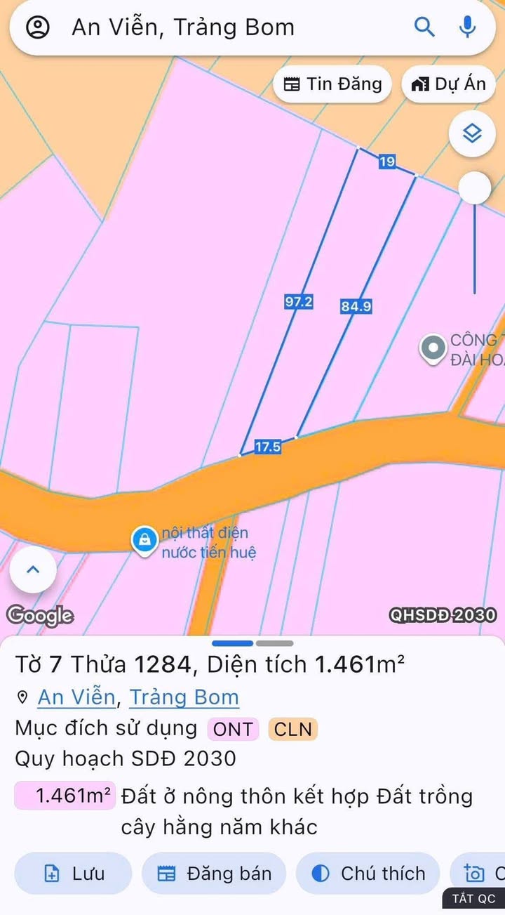 Đất thổ cư 1487m² Trảng Bom, Đồng Nai giá 3.95 tỷ - Mặt tiền nhựa thông, phù hợp làm nhà xưởng!