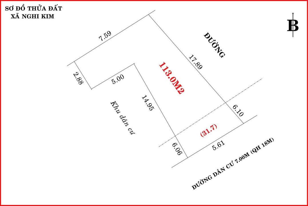 Lô đất Xóm 2 - Nghi Kim 113m² giá 1.99 tỷ - Mặt đường quy hoạch 18m