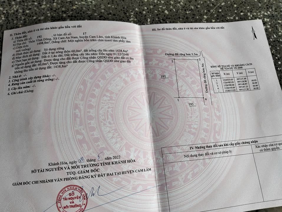 Đất thổ cư 1498m² tại Vĩnh Đông, Cam An Nam - Lô góc 2 mặt tiền giá chỉ 1.6 tỷ!