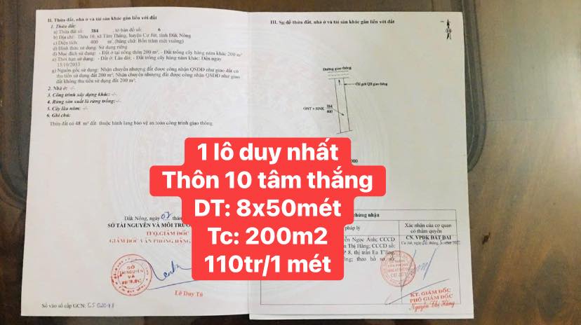 Đất nền thôn 10, xã Tâm Thắng, huyện Cư Jút, 400m² chỉ 8.8 tỷ - Cơ hội đầu tư tốt nhất!