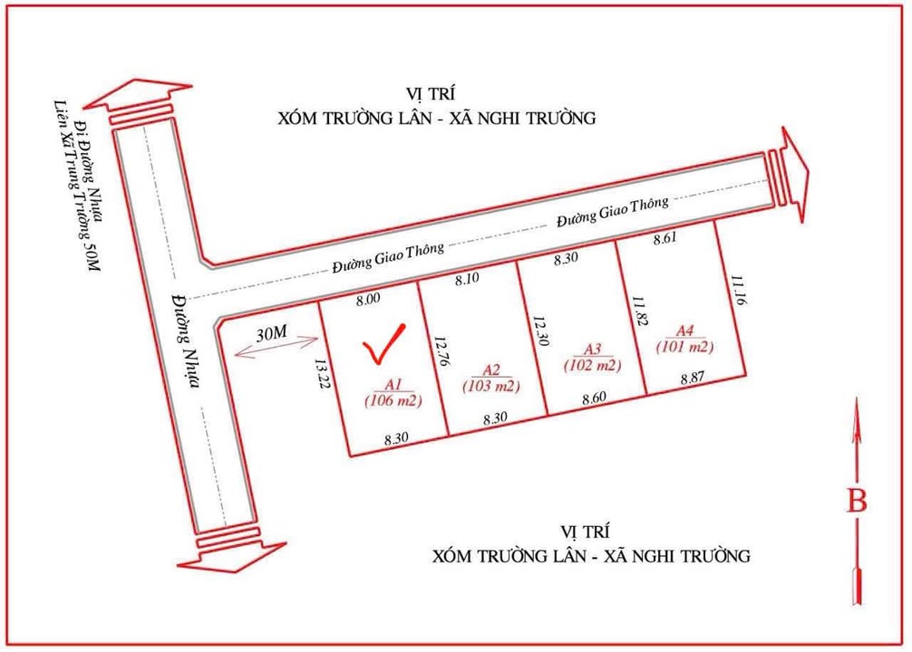 Đất thổ cư Xóm Trường Lân, Nghi Lộc 106m² giá 810 triệu - Sổ đỏ chính chủ!