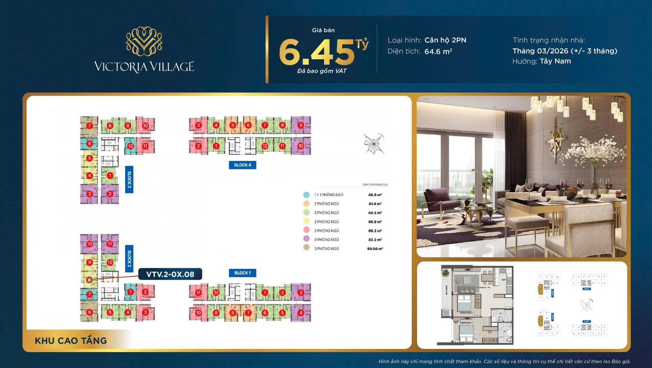 Căn hộ VICTORIA VILLAGE Quận 2 64.6m² giá 6.45 tỷ - View sông Sài Gòn tuyệt đẹp!