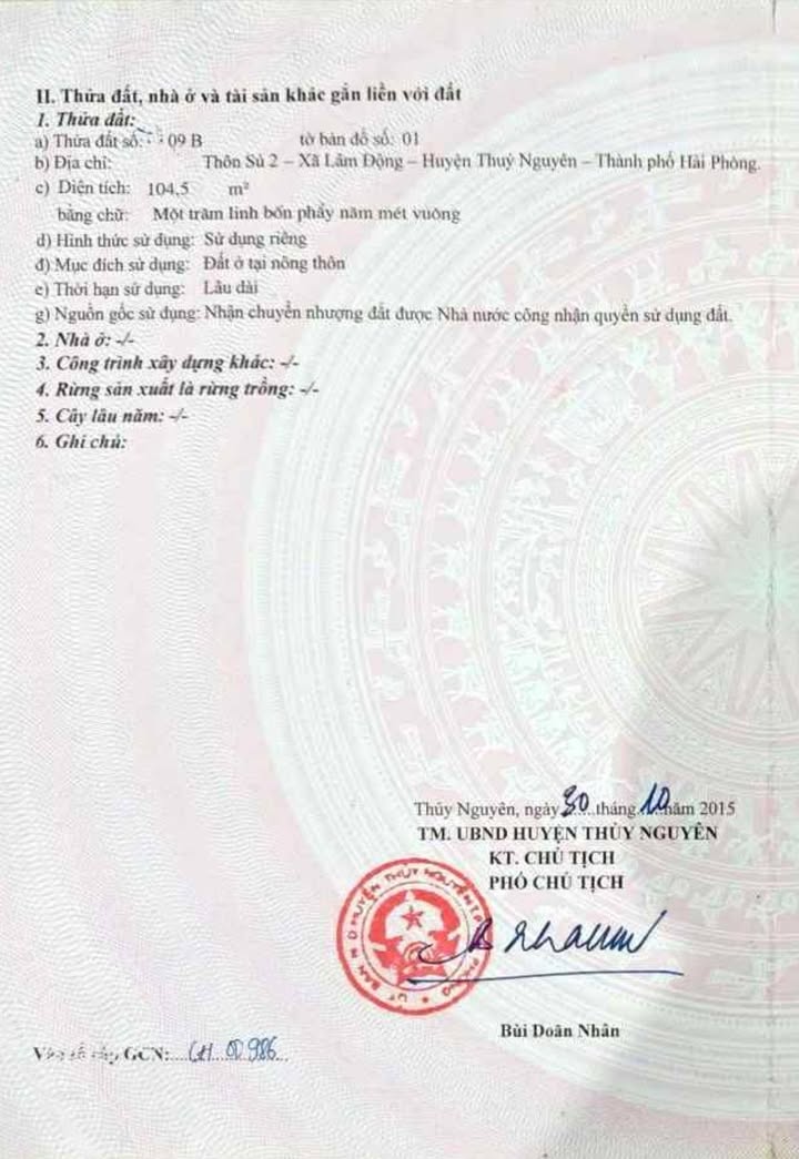 Đất nền Thủy Nguyên Hải Phòng 104.5m² giá 3 tỷ - Cơ hội đầu tư tuyệt vời!