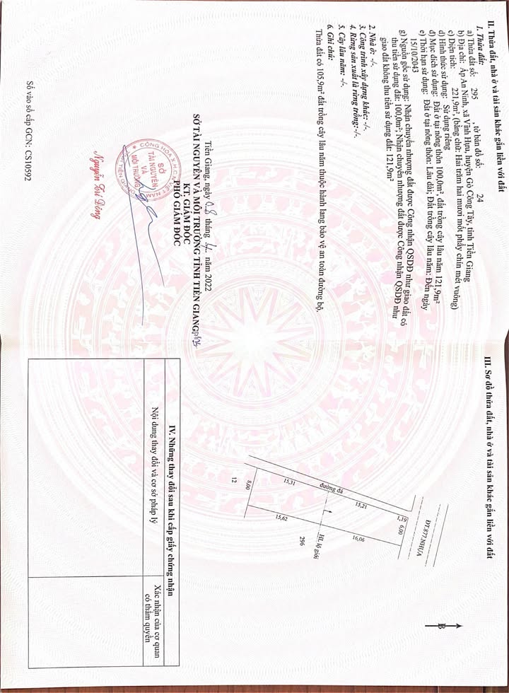 Đất lô gốc 2 mặt tiền đường tỉnh 877, Gò Công Tây 221.9m² - Sổ đỏ chính chủ, giá tốt!