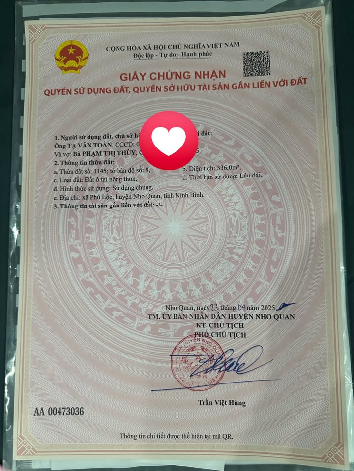 Đất nền KDC Hàm Rồng Nho Quan 336m² giá chỉ 3.36 tỷ - Cơ hội đầu tư tuyệt vời!