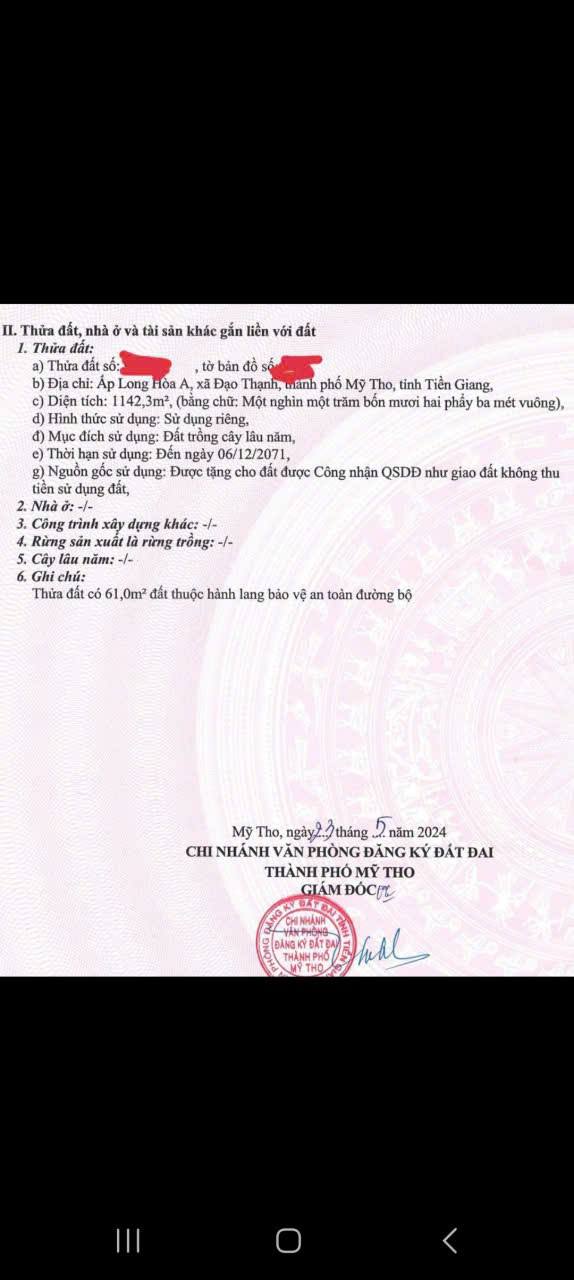 Đất mặt tiền đường H 879, ấp Long Hoà, TP Mỹ Tho 1142m² giá 8.9 tỷ - Cơ hội đầu tư tuyệt vời!