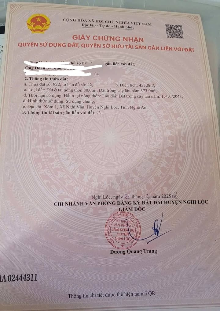 Đất thổ cư 200m² tại QL 48E, Nghi Văn, 424m² chỉ 2 tỷ - Đầu tư lý tưởng!