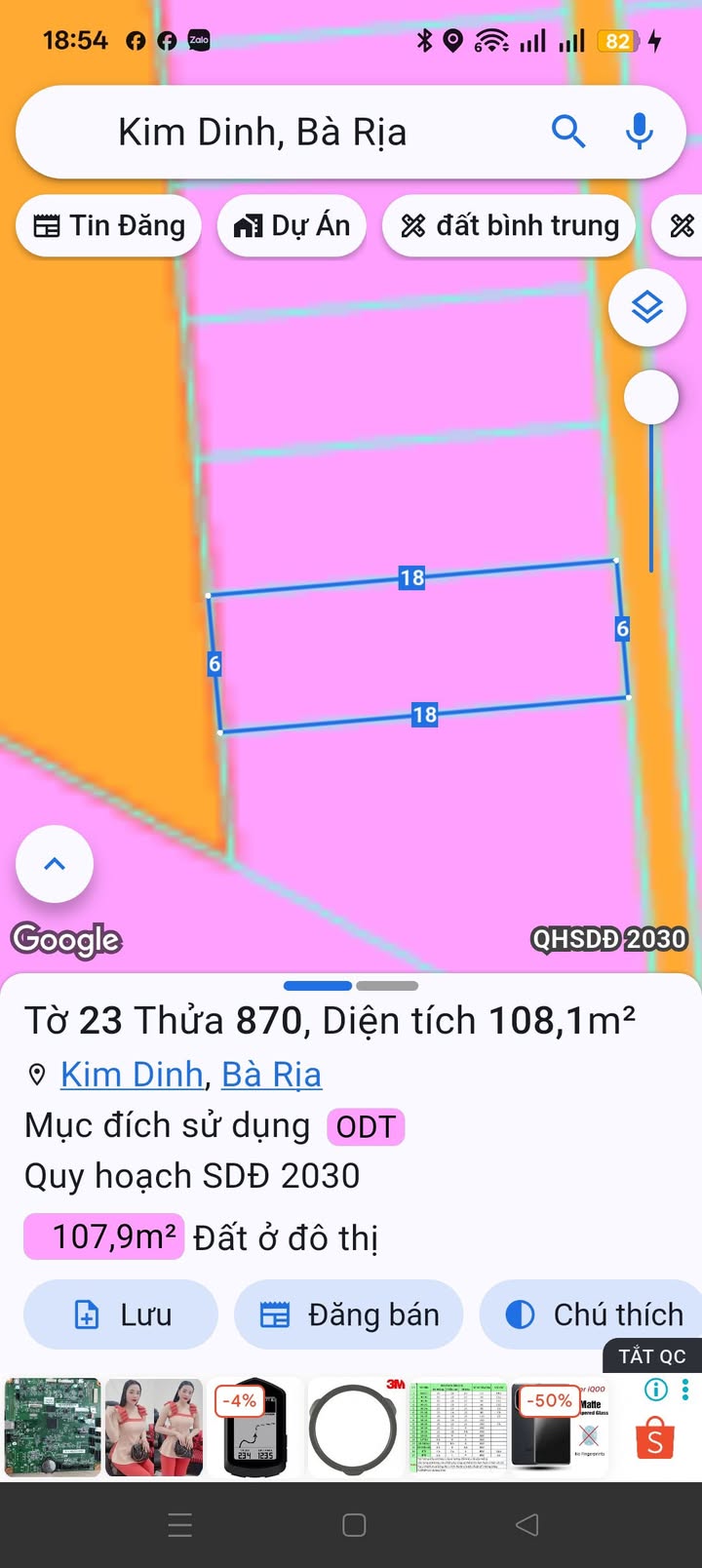 Đất nền Kim Dinh Bà Rịa 108m² giá 1.65 tỷ - Chính chủ cần bán gấp!