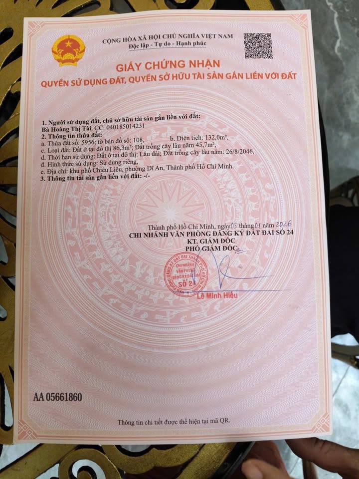 Đất thổ cư 132m² tại Dĩ An - Gần ngã tư Chiêu Liêu, giá 3.95 tỷ!